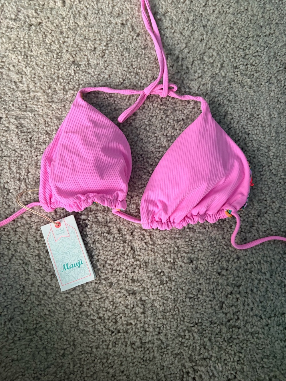 Maaji Pink Ribbed Triangle Bikini Top